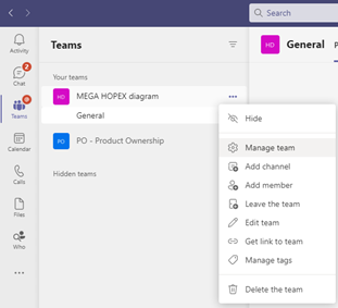 Manage Teams Menu Manage Teams Menu