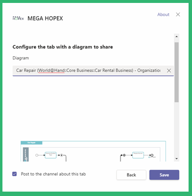 MEGA HOPEX configuration page Diagram Selection