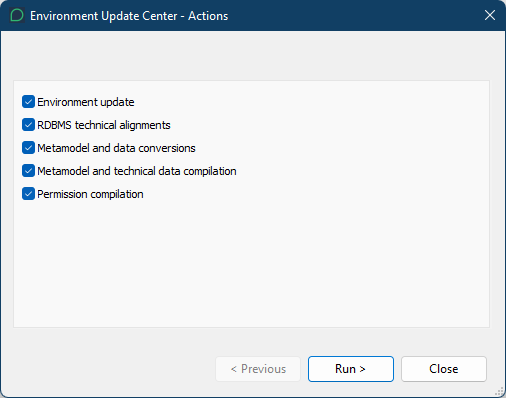 Graphical user interface,of Environment Automatic Update