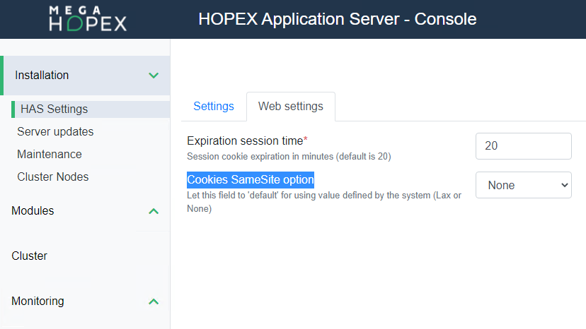 Set “Cookies SameSite option” to “None”